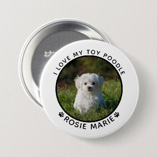 Cute Dog Photo Name Paw Prints Personalized 3 Inch Round Button