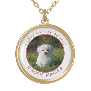 Cute Dog Photo Name Paw Prints Personalized Gold Plated Necklace