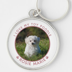 Cute Dog Photo Name Pink Paw Prints Personalized Keychain