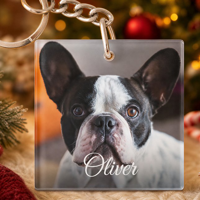 Cute Dog Photo Script Name Pet Lover Keychain (Creator Uploaded)
