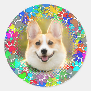 Cute Dog Picture Paw Print Pattern Custom  Classic Round Sticker