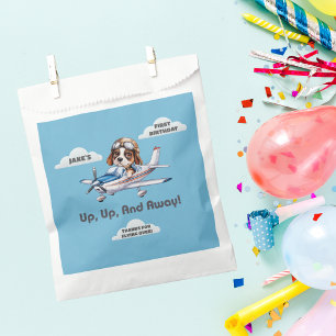 Cute Dog Pilot Flying Airplane Boy First Birthday Favour Bag