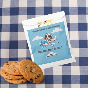 Cute Dog Pilot Flying Airplane Boy First Birthday Favour Bag