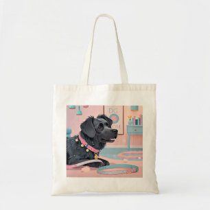 Cute dog pink blue bling dog mom tote bag