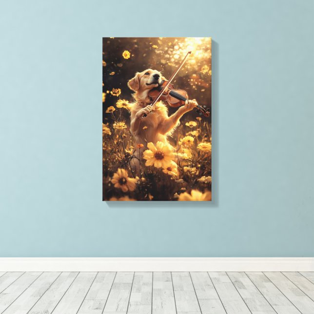 Cute Dog Playing a Violin Canvas Print (Insitu(Wood Floor))