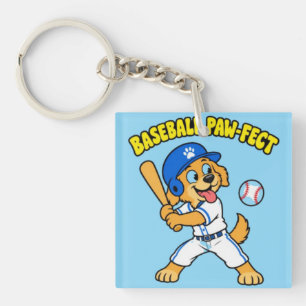 Cute Dog Playing Baseball Paw fect Funny Sports Pu Keychain