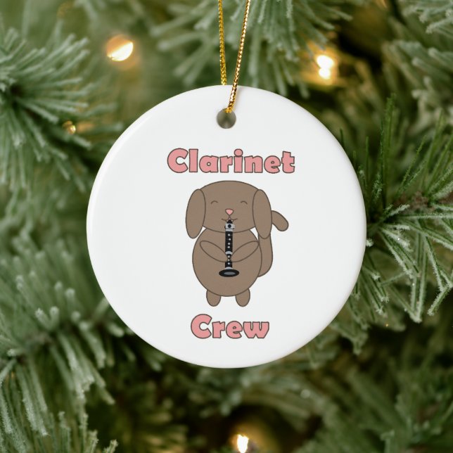 Cute Dog Playing Clarinet Music Ceramic Ornament (Tree)