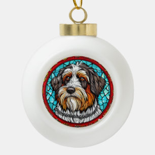 Cute dog portrait ceramic ball christmas ornament