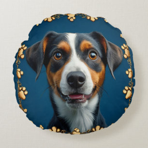 Cute dog portrait round pillow