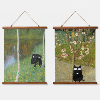 Cute Dog Pug Gustav Klimt Forest Hanging Tapestry