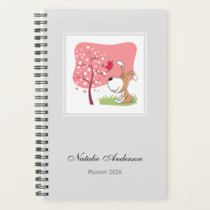 Cute Dog Puppy Blooming Tree 2026 Personalized Planner