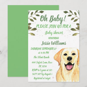 Cute Dog Puppy Labrador Green Baby boy shower Invitation