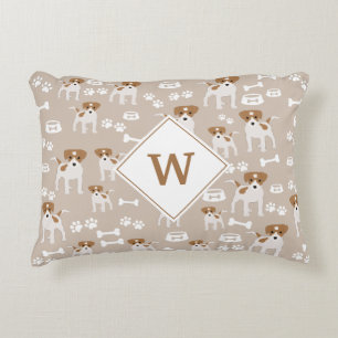Cute Dog Puppy Paw Prints Pattern Monogram Accent Pillow