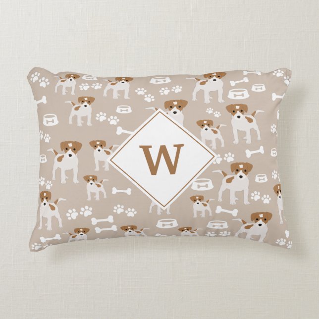 Cute Dog Puppy Paw Prints Pattern Monogram Accent Pillow (Front)
