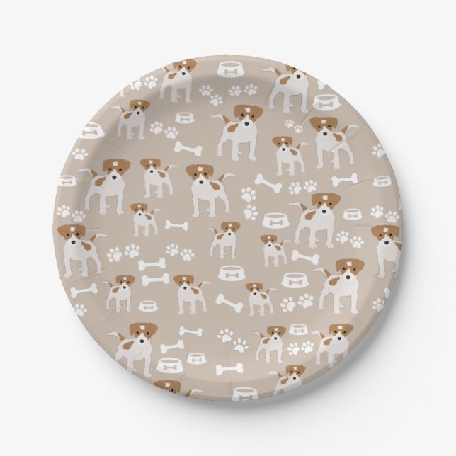 Cute Dog Puppy Paw Prints Pattern  Paper Plate (Front)