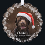 Cute Dog Puppy Pet First Christmas Photo Snowflake Ornament Card<br><div class="desc">Cute Dog Puppy Pet First Christmas Photo Snowflake Ornament Card</div>