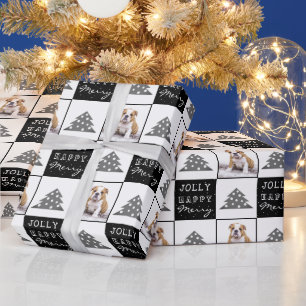 Cute Dog Puppy Pet Merry Black Christmas Tree  Wrapping Paper