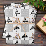 Cute Dog Puppy Pet Photo Black Christmas Tree Wrapping Paper Sheet<br><div class="desc">Cute Dog Puppy Pet Photo Black Christmas Tree Wrapping Paper Sheets. Modern abstract black Christmas tree with a star. Merry, Happy, Jolly typography. The design has a custom photo of a dog puppy - insert your favourite dog or any other pet photo into the template and make your personal unique...</div>