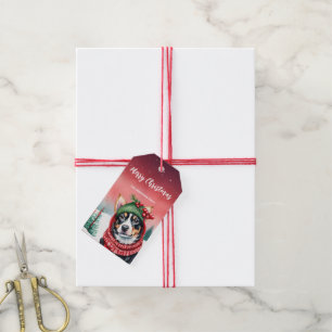 Cute DOG Puppy Pet Santa Christmas party Snow kid Gift Tags