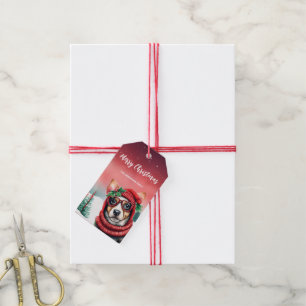 Cute DOG Puppy Pet Santa Christmas party Snow kid Gift Tags