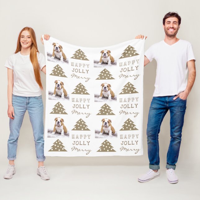 Cute Dog Puppy Pet Typography Christmas Tree Photo Fleece Blanket (In Situ)