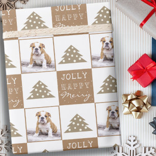 Cute Dog Puppy Pet Typography Christmas Tree Photo Wrapping Paper