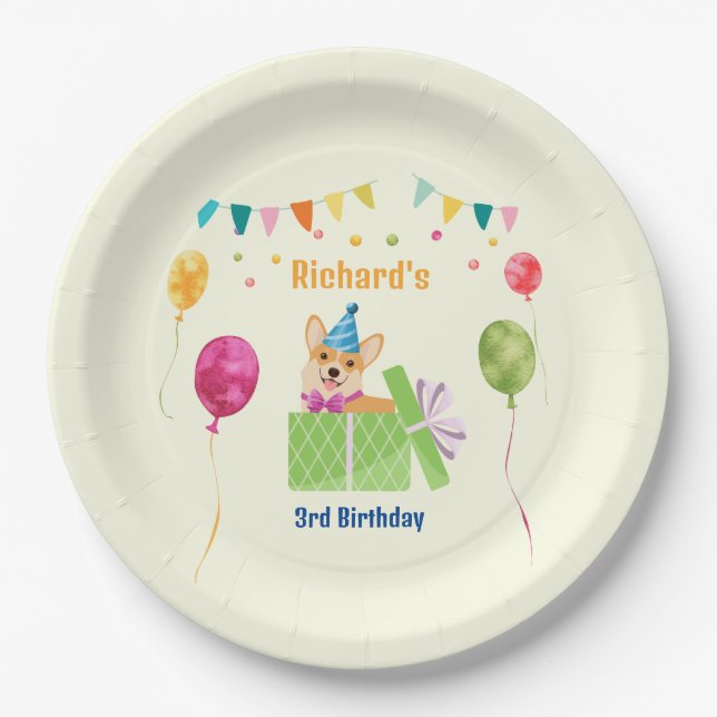 Cute Dog Puppy Themed Kid's Birthday Party Paper Plate (Front)