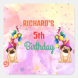 Cute Dog Puppy Themed Kid's Birthday Party Square Sticker
