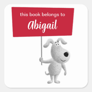 Cute Dog Puppy This Book Belongs To Bookplate Square Sticker