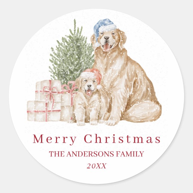 Cute dog red Christmas Classic Round Sticker (Front)