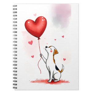 Cute Dog Red Hearts Spiral Notebook