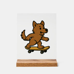 Cute Dog riding Skateboard Acrylic Sign