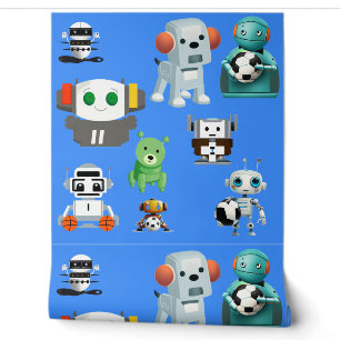 Cute Dog Robot Sports Ball Blue Wall Decor