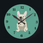Cute dog round clock<br><div class="desc">Cream French Bulldog ,  green</div>