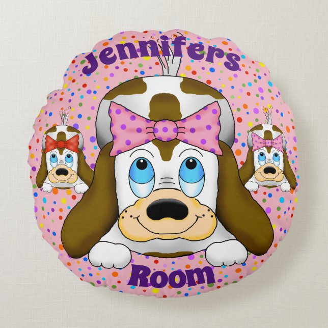 Cute Dog Round Pillow (Front)