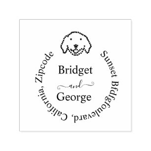 cute dog & round return adress black self-inking stamp