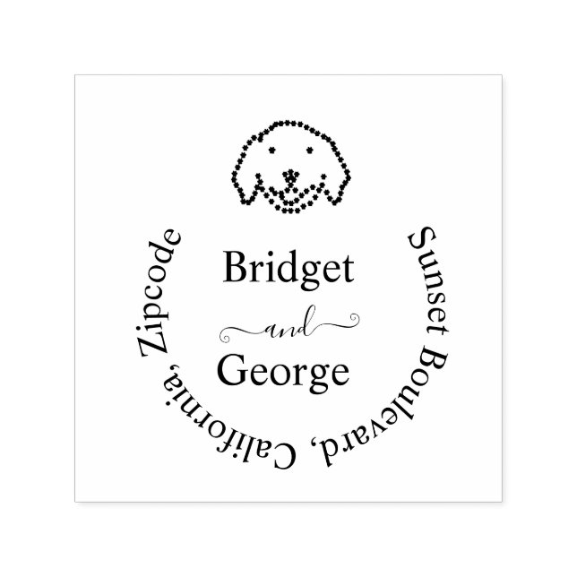 cute dog & round return adress black self-inking stamp (Design)
