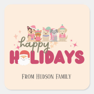 Cute dog’s family or business Flat Holiday Card Square Sticker