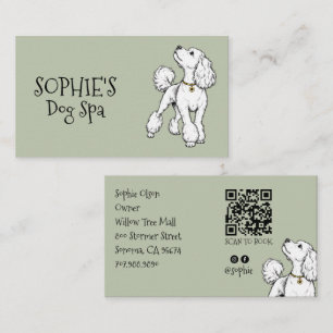Cute Dog Sage Green Grooming Spa QR Code Business Card