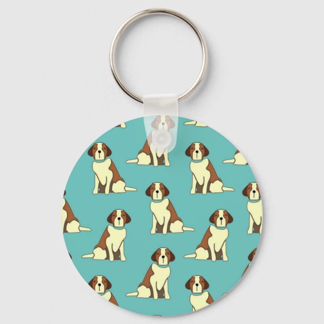 Cute Dog Saint Bernard Blue Keychain (Front)
