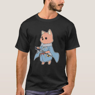 Cute Dog Samurai In Traditional Clothes Blue T-Shirt