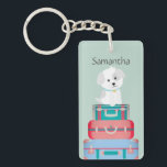 Cute Dog Sat on Suitcases Personalised Keychain<br><div class="desc">Adorable dog sat on suitcases.</div>