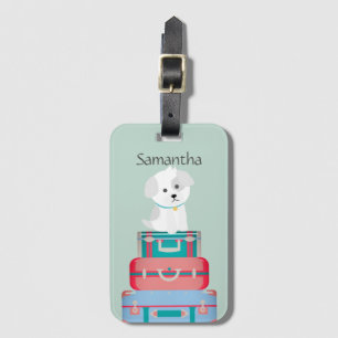 Cute Dog Sat on Suitcases Personalised Luggage Tag