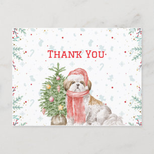 Cute Dog Shihtzu Santa Cap Christmas Thank You  Holiday Postcard