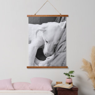 Cute Dog Sleeping Black and White Photo Hanging Tapestry