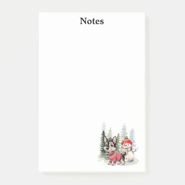Cute dog,Snowman & Custom Name,Simple Personalized Post-it Notes (Front)