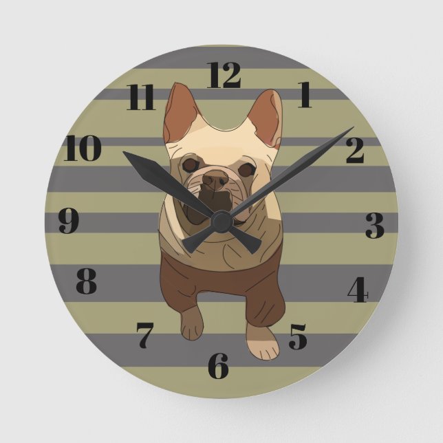 Cute dog, Striped Round Clock (Front)