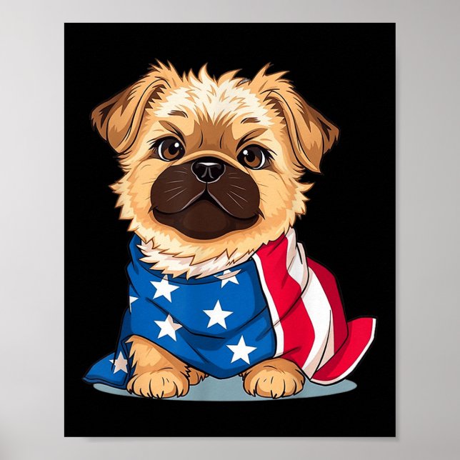 Cute Dog Summer Flag Us Memorial Day  Poster (Front)