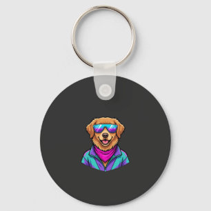 Cute Dog Sunglasses Retro Neon Art_1 Keychain