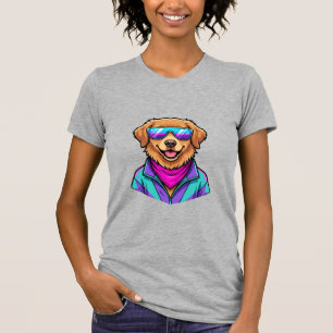 Cute Dog Sunglasses Retro Neon Art_1 T-Shirt